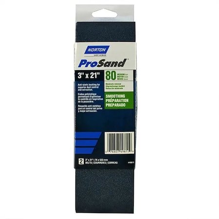 Norton Co 3" x 21" ProSand BlueFire Portable Sanding Belt 80-Grit, PK 2 02226